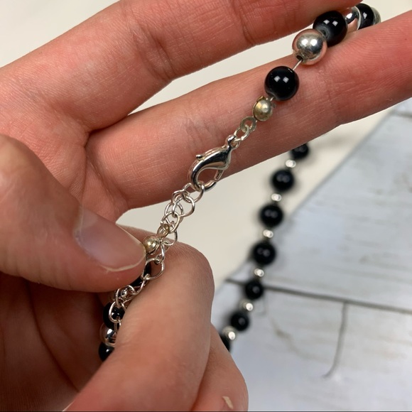 Black Silver Graduated Bead Necklace - Picture 6 of 6
